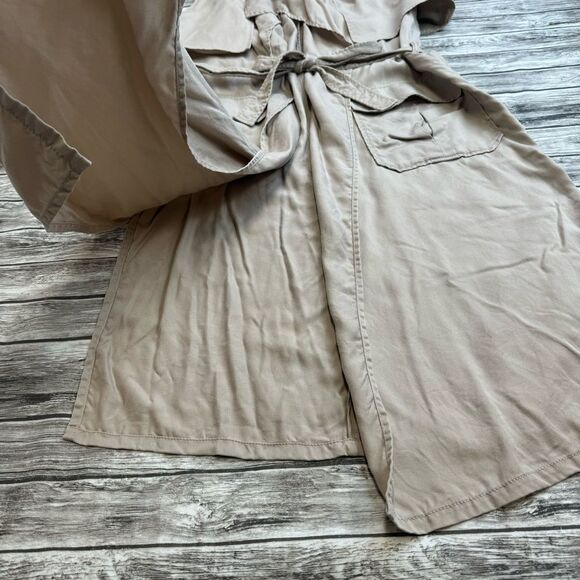 GAP Women's Open Front Safari Wrap Dress M Med Medium Tan Light Brown Khaki Tie - Picture 10 of 16